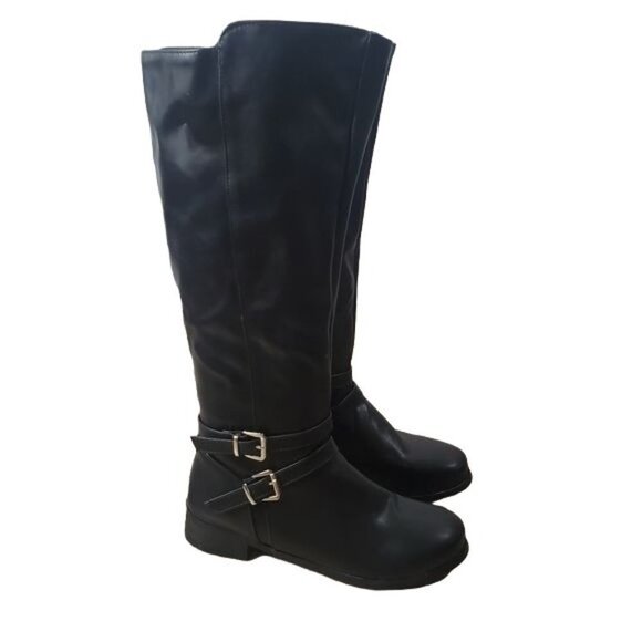 Black Knee moto riding grunge concert boot with buckles new size 8 - Picture 1 of 6